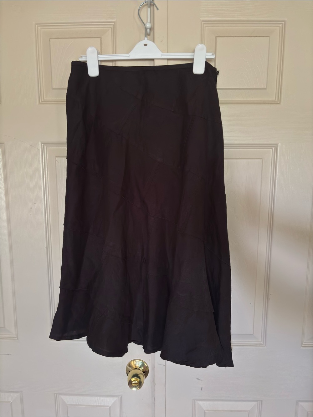 Sandro Black Panelled Linen Midi Skirt